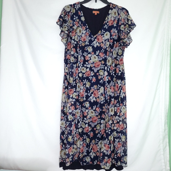 MODCLOTH Women's Floral Print V-neck Short Sleeve Mesh Dress Size 1X - Picture 1 of 10
